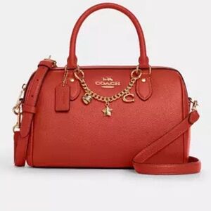 💥PRICE FIRM💥Coach Pebble Leather Rowan Satchel w/ Charms - Mango NWT